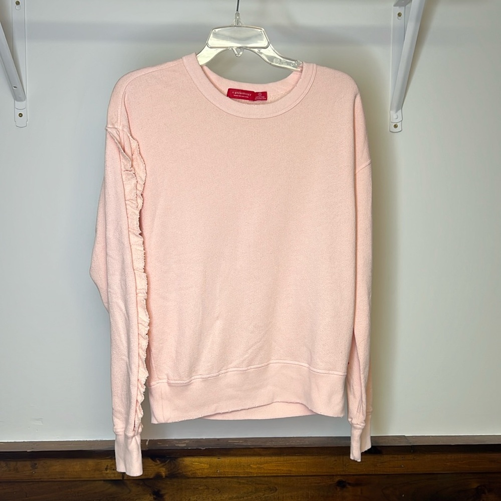 N: Philanthropy Pink Distressed Ruffle Crewneck Sweatshirt- S‎
